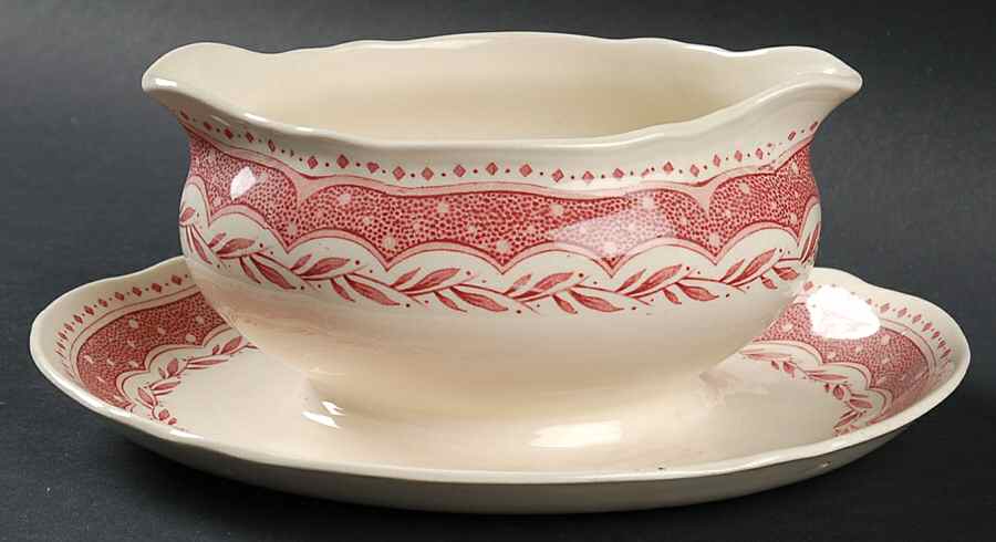 Avon Pink (Earthenware) Gravy Boat with Attached Underplate by Grindley-1