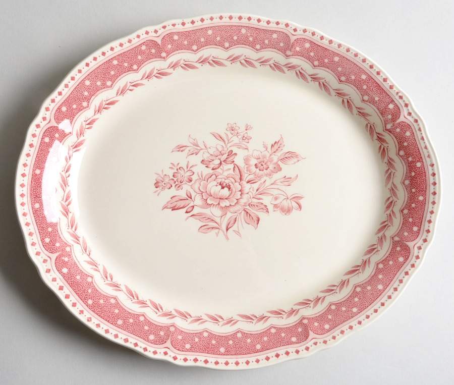 Avon Pink (Earthenware) 12" Oval Serving Platter by Grindley-1