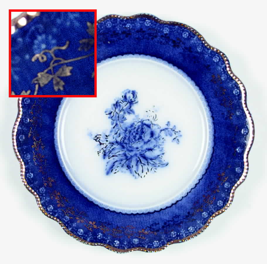 Blue Rose (Flow Blue) Salad Plate by Grindley-1