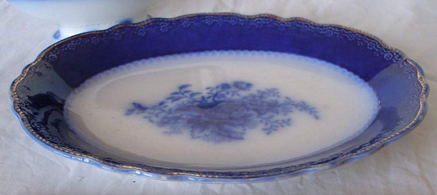 Blue Rose (Flow Blue) Relish/Gravy Underplate by Grindley-1