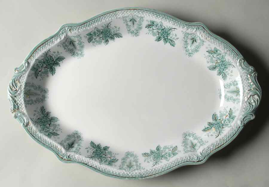 Brussels Green (Gold Trim) 17" Oval Serving Platter by Grindley-1