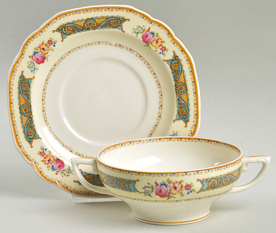 The Charmian Footed Cream Soup Bowl & Saucer Set by Grindley-1