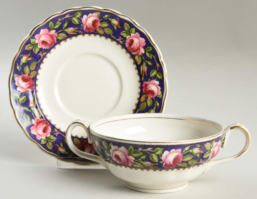 Chester Footed Cream Soup Bowl & Saucer Set by Grindley-1