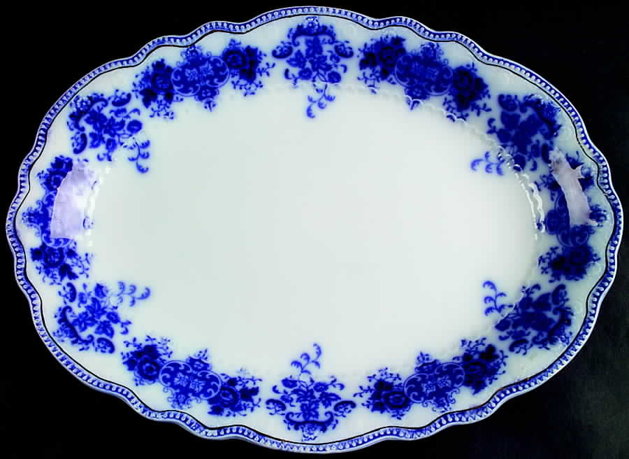 Clarence (Flow Blue, Gold Accent) 16" Oval Serving Platter by Grindley-1