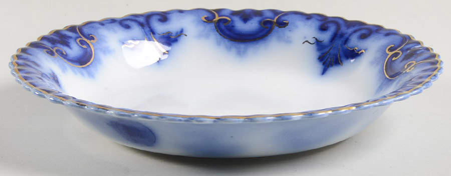 Clifton (Flow Blue, Gold Trim) Coupe Soup Bowl by Grindley-1