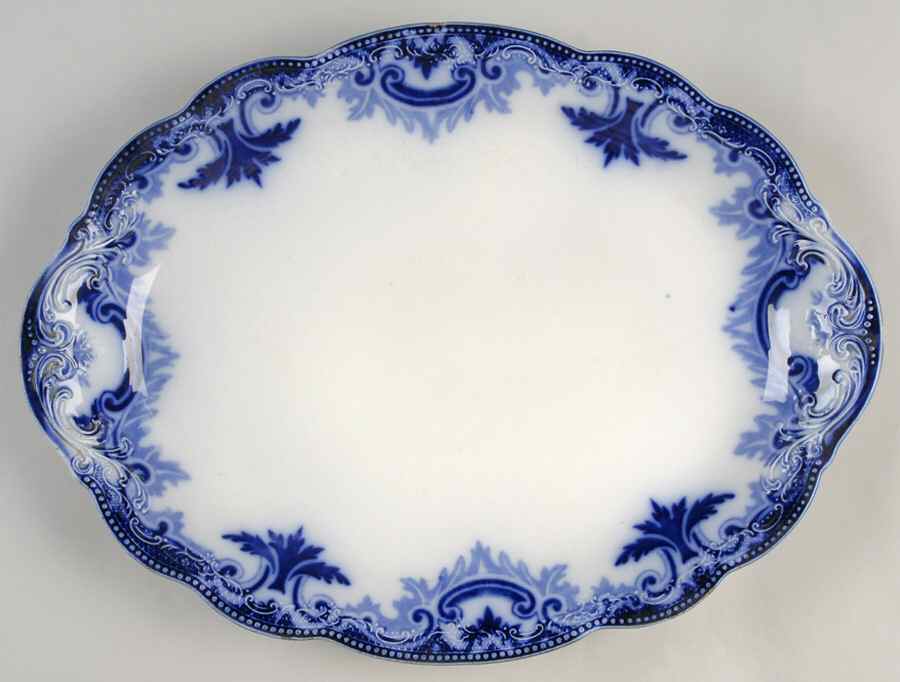 Clifton (Flow Blue, Gold Trim) 16" Oval Serving Platter by Grindley-1
