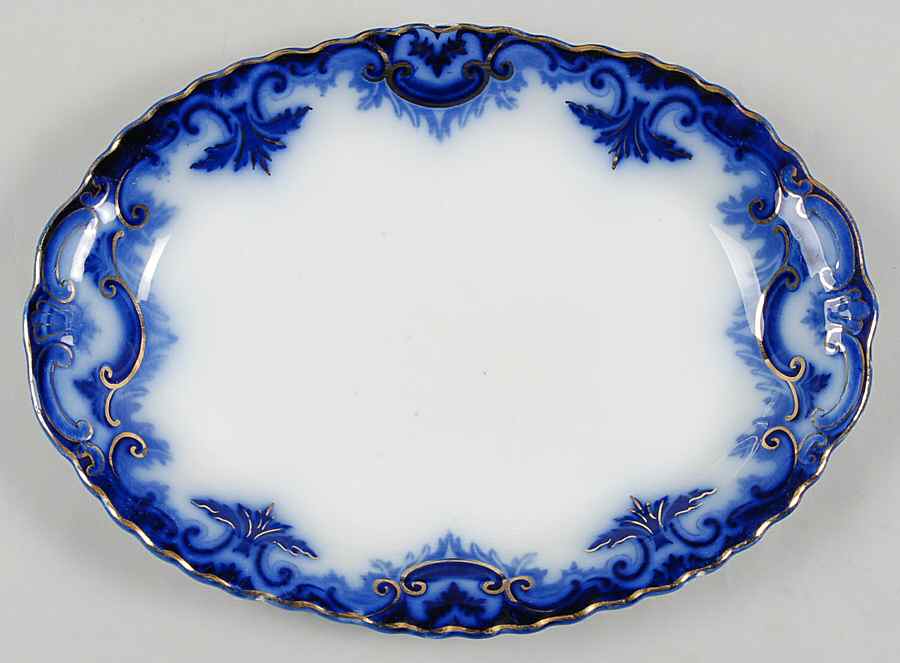 Clifton (Flow Blue, Gold Trim) 14" Oval Serving Platter by Grindley-1