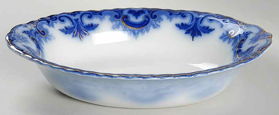 Clifton (Flow Blue, Gold Trim) 9" Oval Vegetable Bowl by Grindley-1
