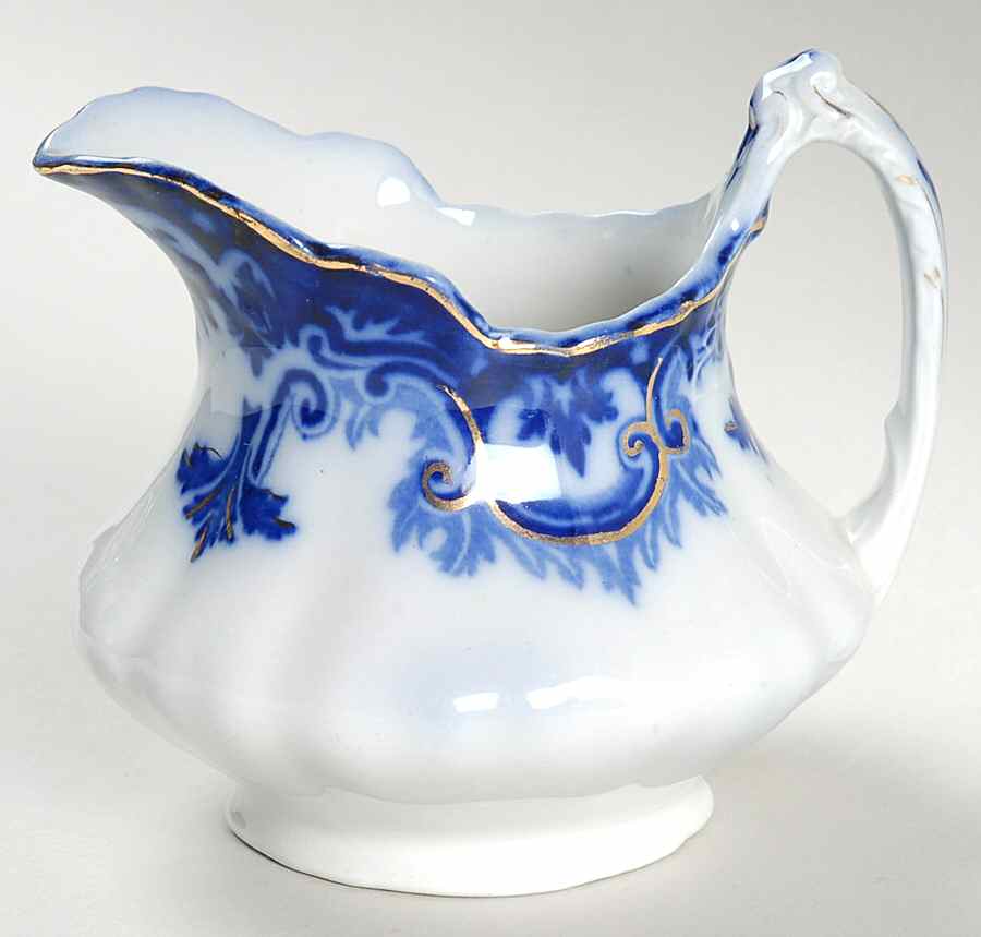 Clifton (Flow Blue, Gold Trim) Creamer by Grindley-1