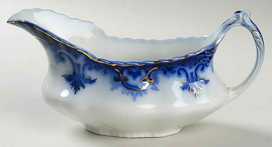 Clifton (Flow Blue, Gold Trim) Gravy Boat by Grindley-1