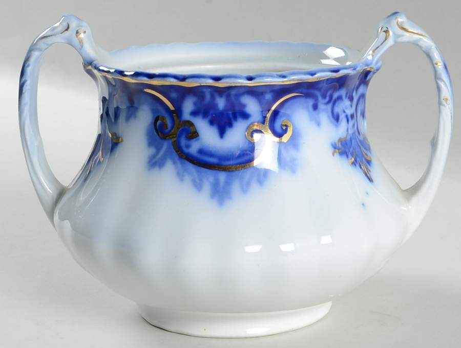 Clifton (Flow Blue, Gold Trim) Sugar Bowl No Lid by Grindley-1