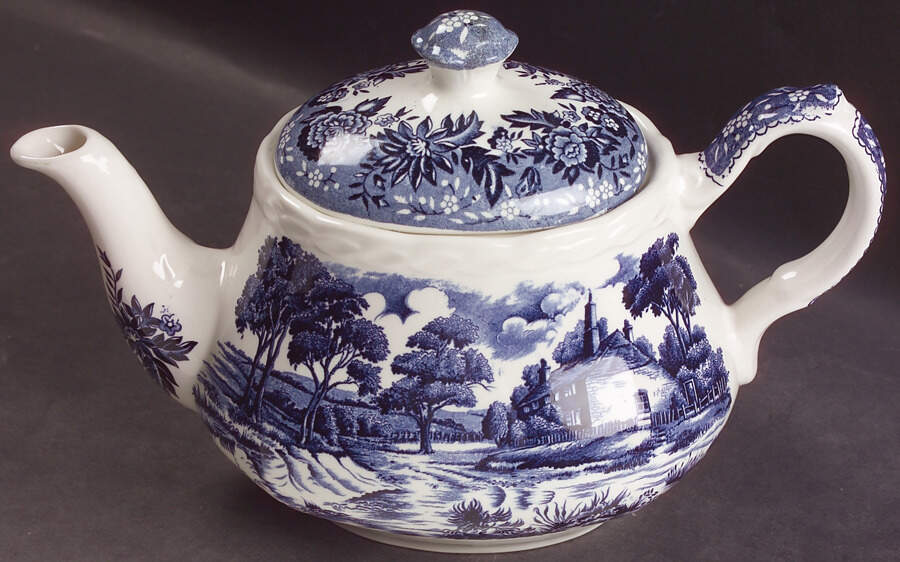 Country Style Blue Teapot & Lid by Grindley-1