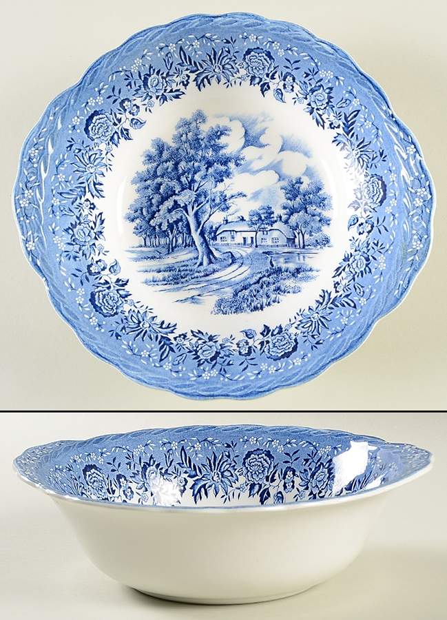 Country Style Blue 8" Round Vegetable Bowl by Grindley-1