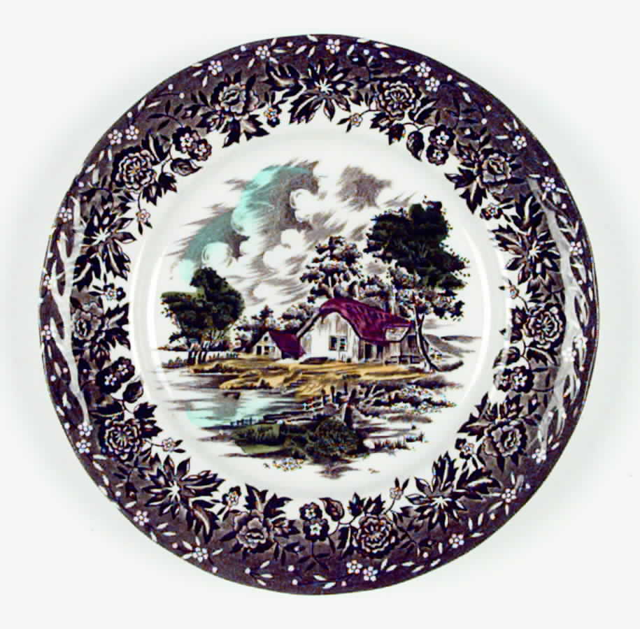 Country Style Gray Black Multicolor Bread & Butter Plate by Grindley-1