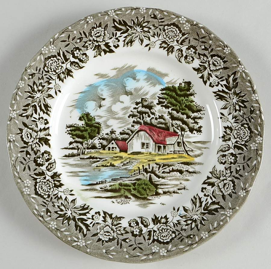 Country Style Gray Black Multicolor Dessert/Pie Plate by Grindley-1