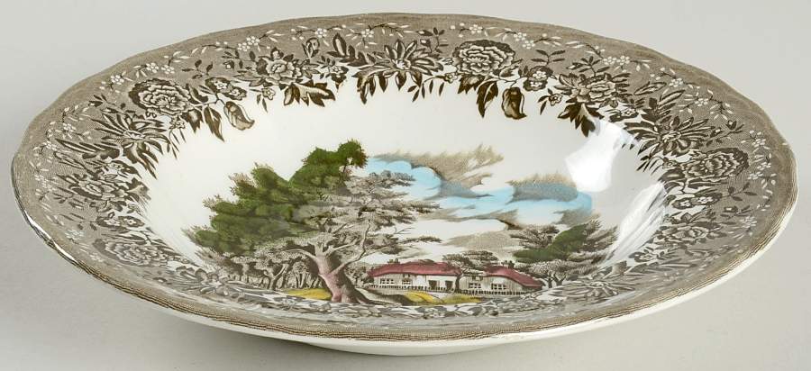 Country Style Gray Black Multicolor Large Rim Soup Bowl by Grindley-1