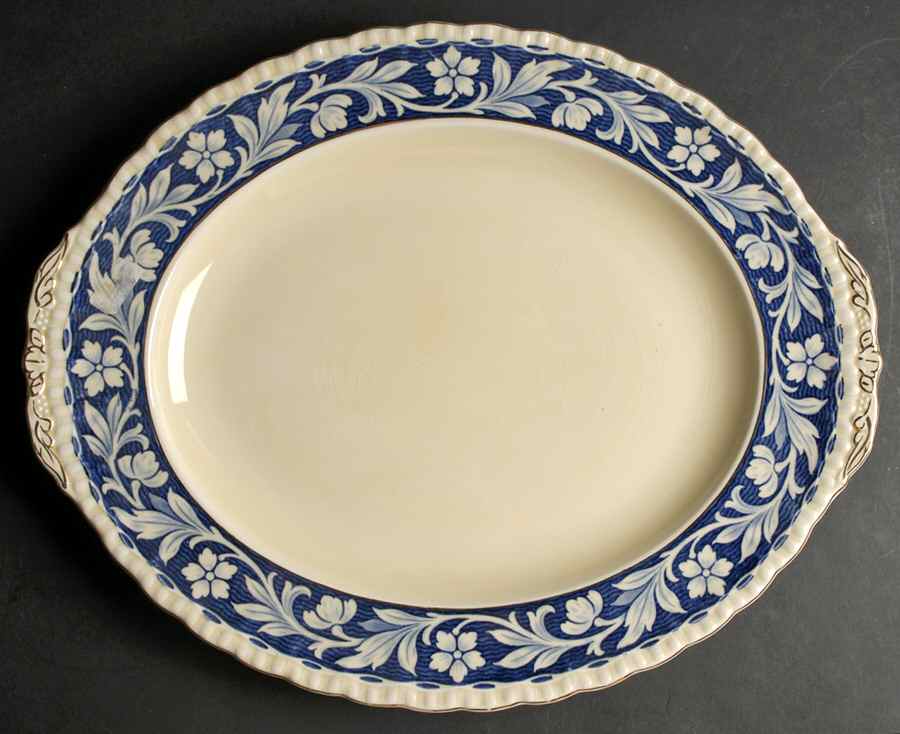Elysian (Cream & Blue) 16" Oval Serving Platter by Grindley-1
