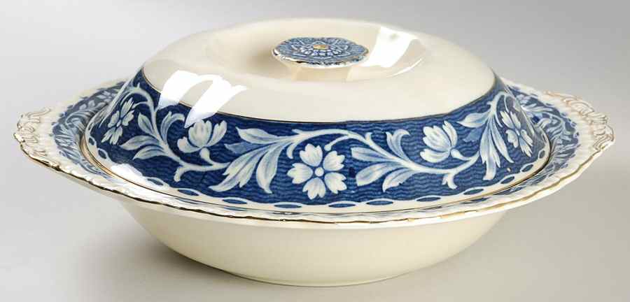 Elysian (Cream & Blue) Round Covered Vegetable by Grindley-1