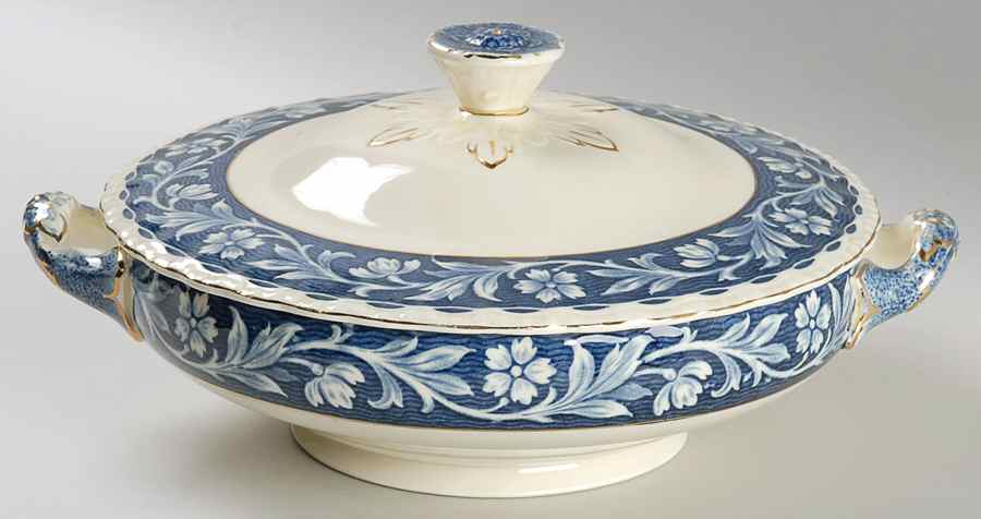 Elysian (Cream & Blue) Round Covered Vegetable by Grindley-1