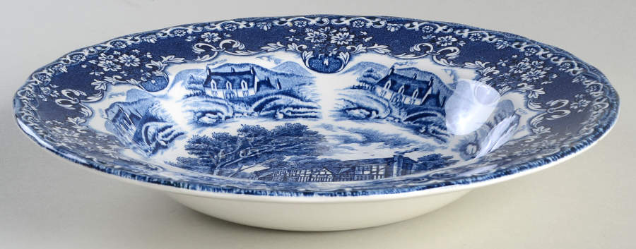 English Country Inns Blue Large Rim Soup Bowl by Grindley-1