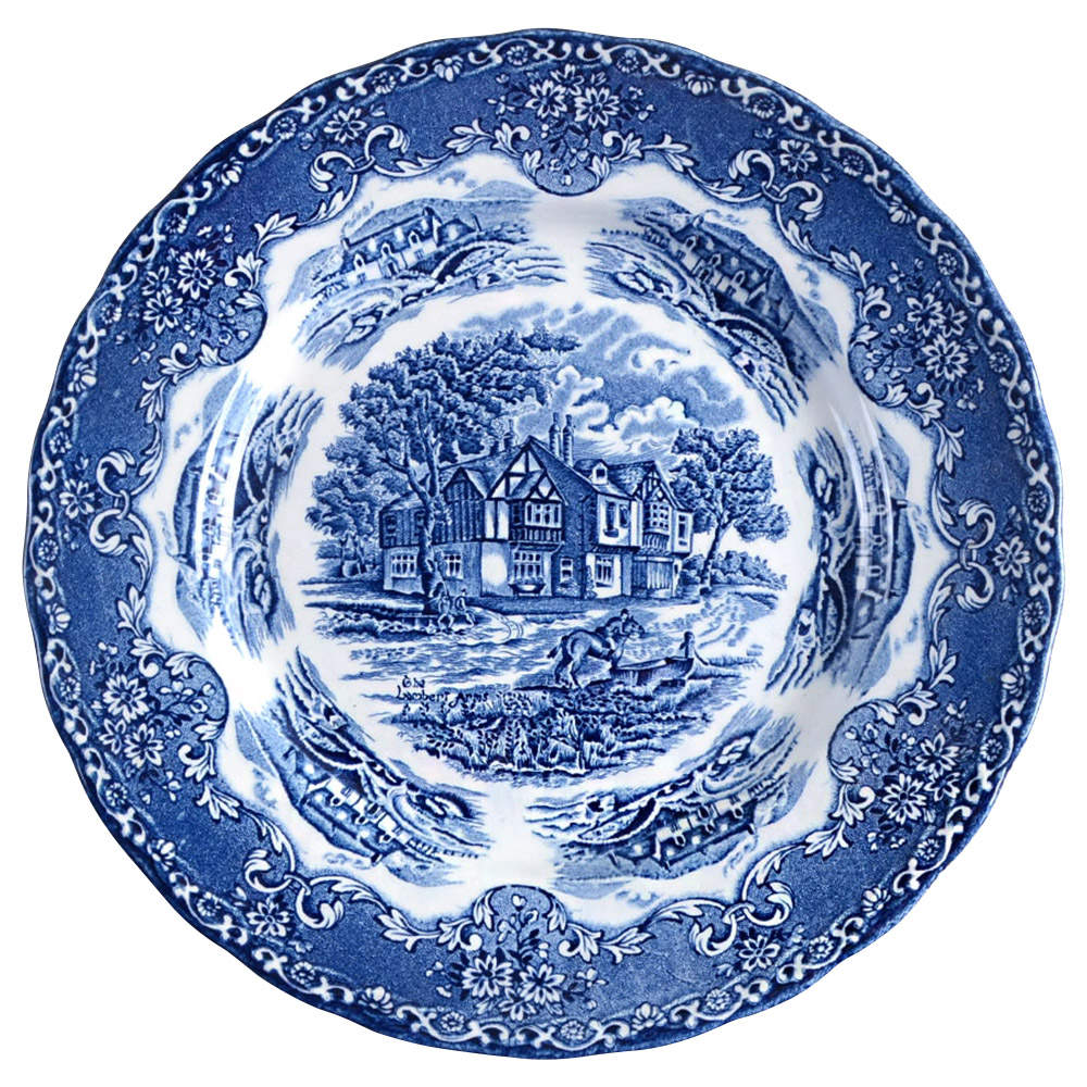 English Country Inns Blue Dinner Plate by Grindley-1
