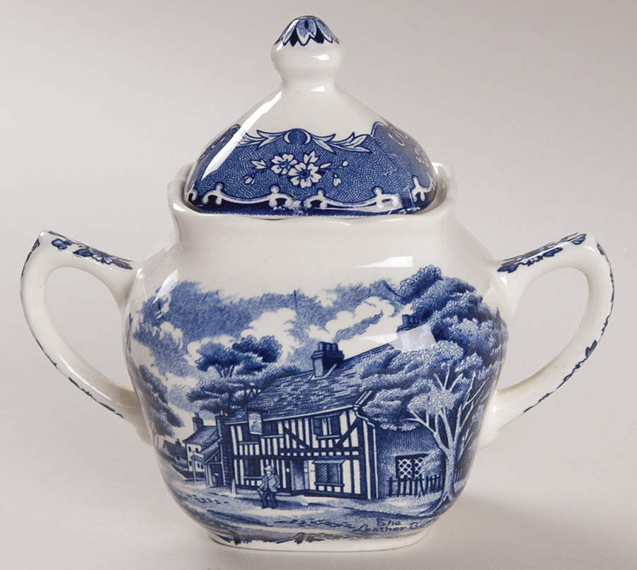 English Country Inns Blue Mini Sugar Bowl & Lid by Grindley-1