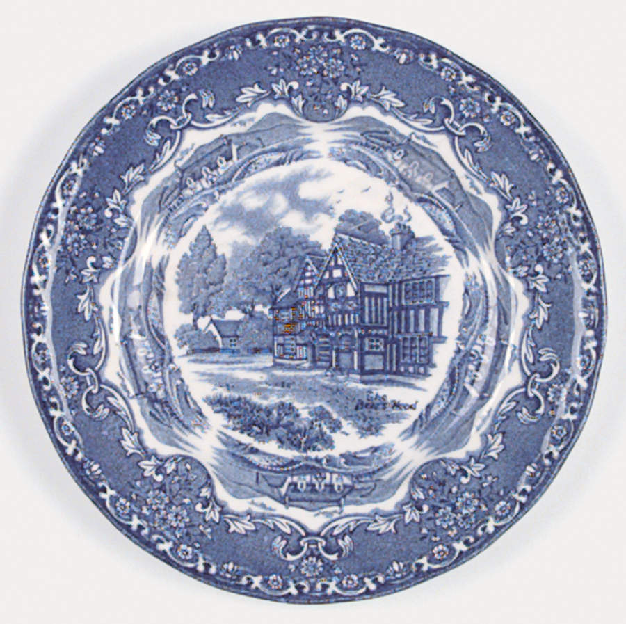 English Country Inns Blue Dessert/Pie Plate by Grindley-1