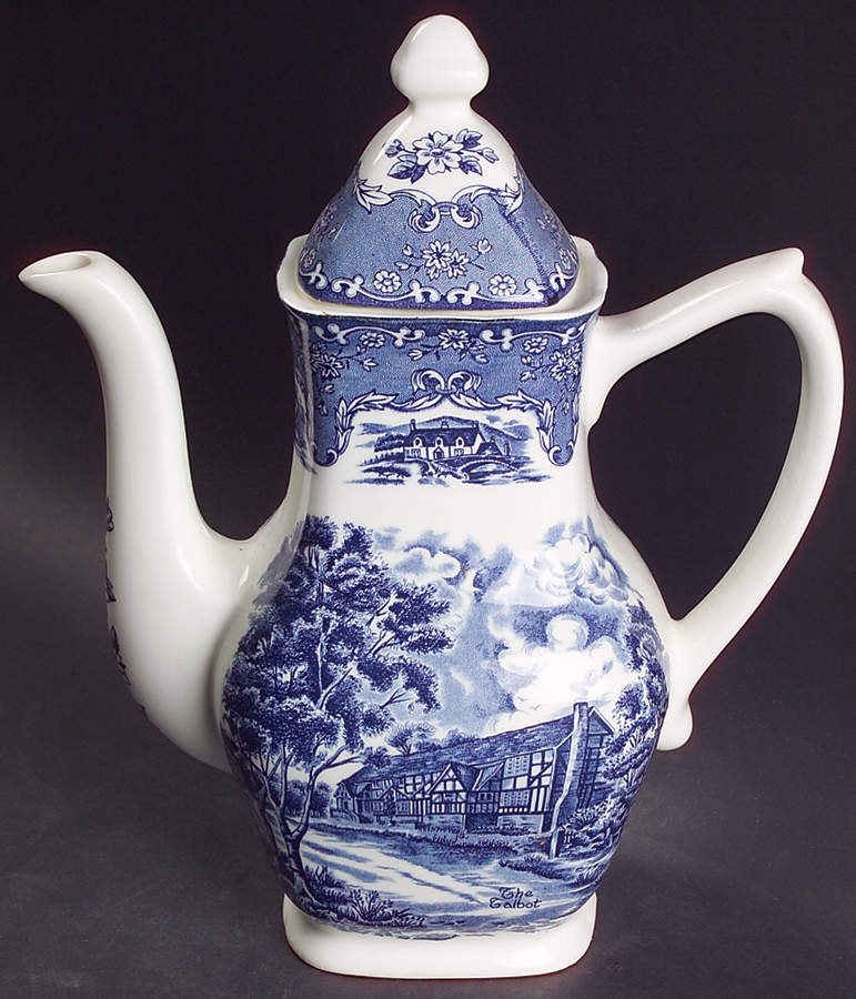 English Country Inns Blue Coffee Pot & Lid by Grindley-1