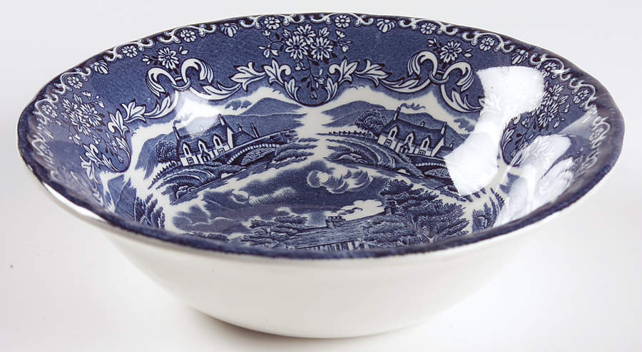 English Country Inns Blue Coupe Cereal Bowl by Grindley-1