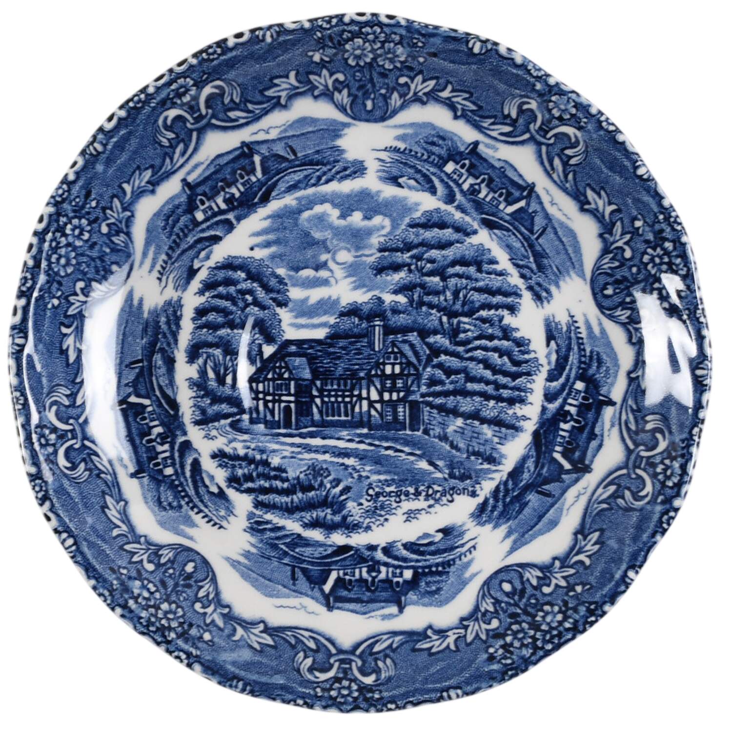 English Country Inns Blue Saucer for Flat Cup by Grindley-1