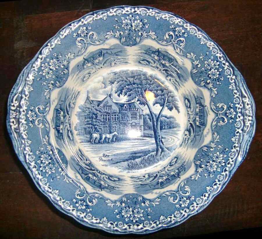 English Country Inns Blue 8" Round Vegetable Bowl by Grindley-1