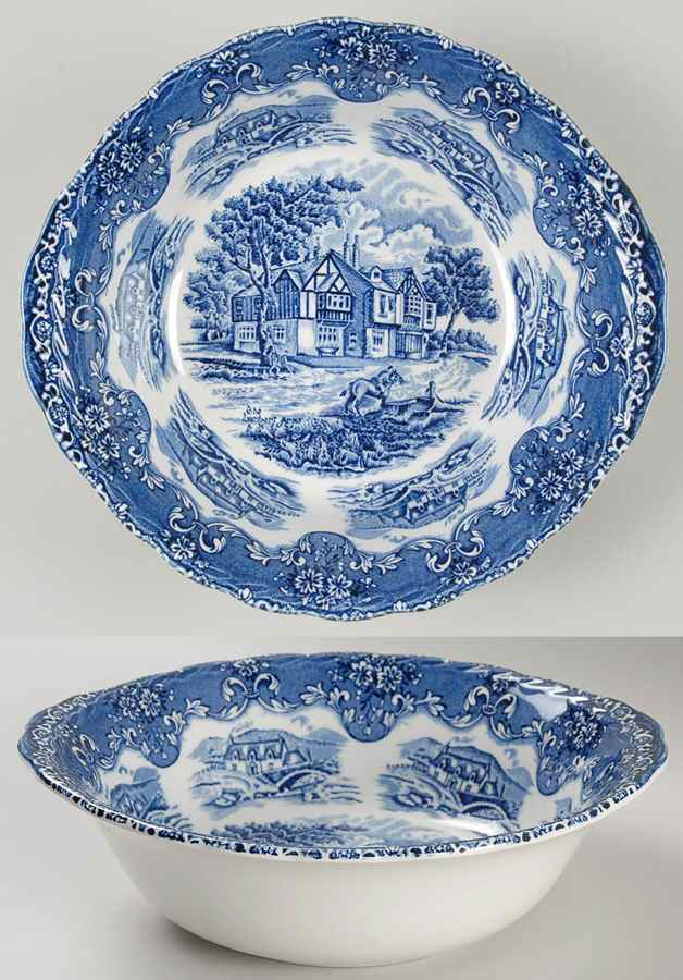 English Country Inns Blue 9" Round Vegetable Bowl by Grindley-1