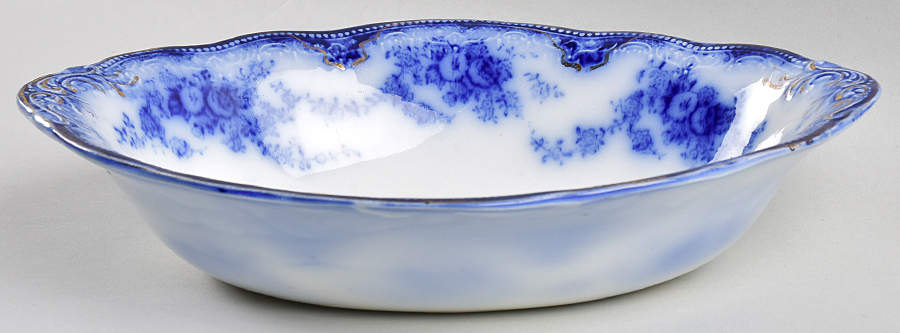 Florida (Flow Blue, Gold Trim) 10" Oval Vegetable Bowl by Grindley-1