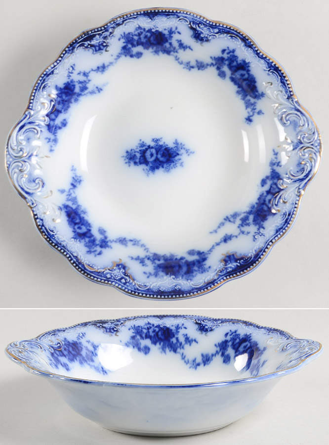 Florida (Flow Blue, Gold Trim) 8" Round Vegetable Bowl by Grindley-1