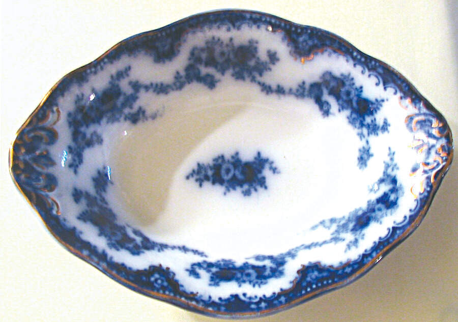 Florida (Flow Blue, Gold Trim) Nut Dish by Grindley-1