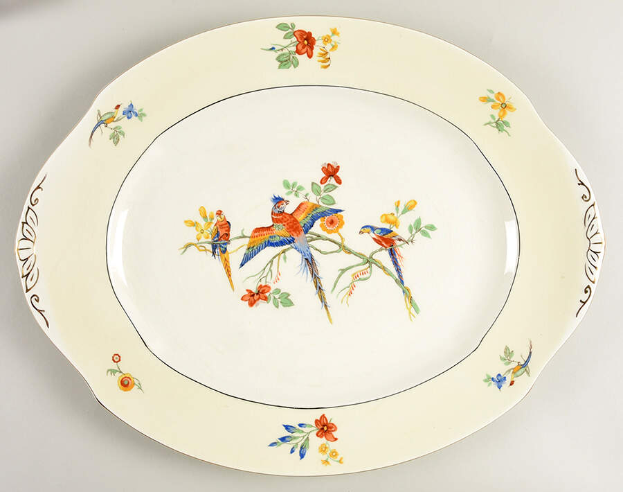 The Gay Macaw 16" Oval Serving Platter by Grindley-1