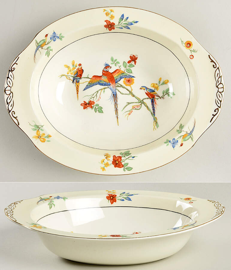 The Gay Macaw 10" Oval Vegetable Bowl by Grindley-1