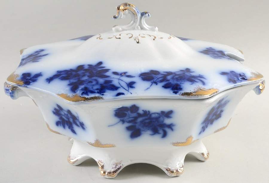 Gironde (Flow Blue, Daubs) Octagonal Tureen & Lid by Grindley-1