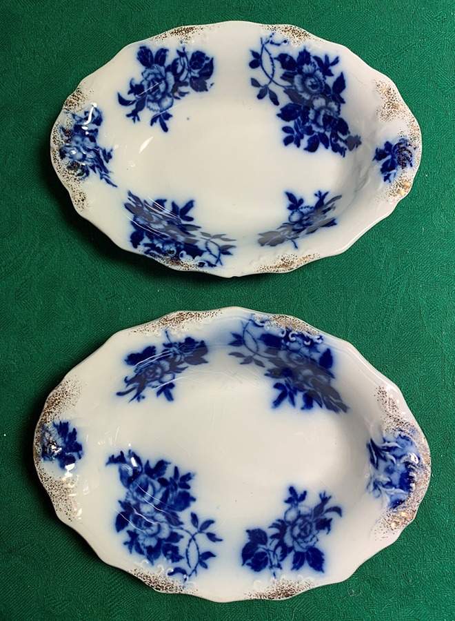 Gironde (Flow Blue, Daubs) Oval Fruit/Dessert Bowl by Grindley-1