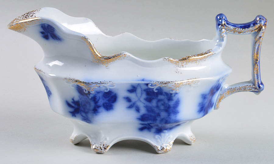 Gironde (Flow Blue, Daubs) Gravy Boat by Grindley-1