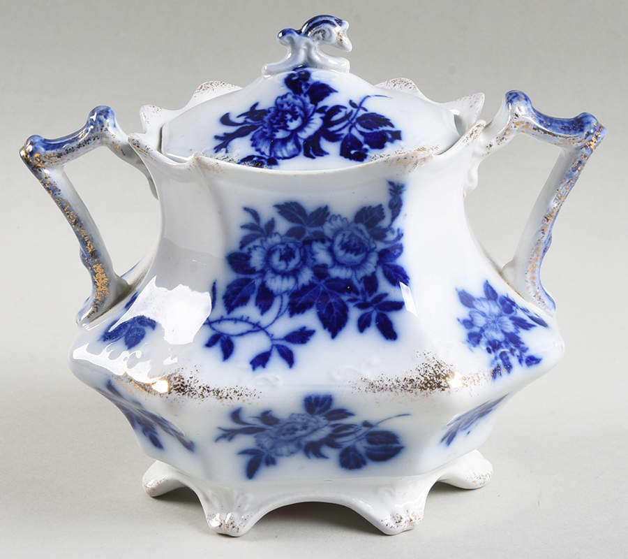 Gironde (Flow Blue, Daubs) Sugar Bowl & Lid by Grindley-1