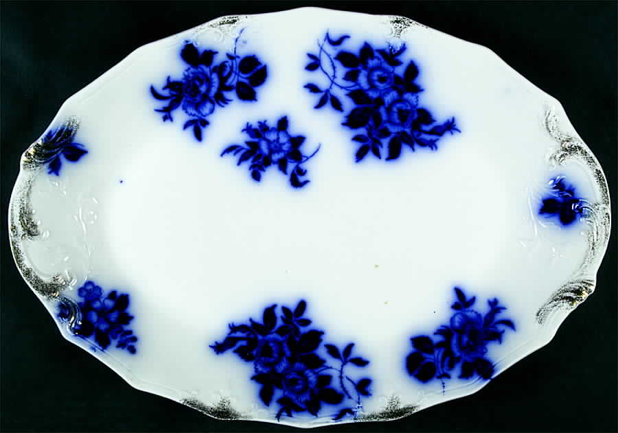 Gironde (Flow Blue, Daubs) 17" Oval Serving Platter by Grindley-1