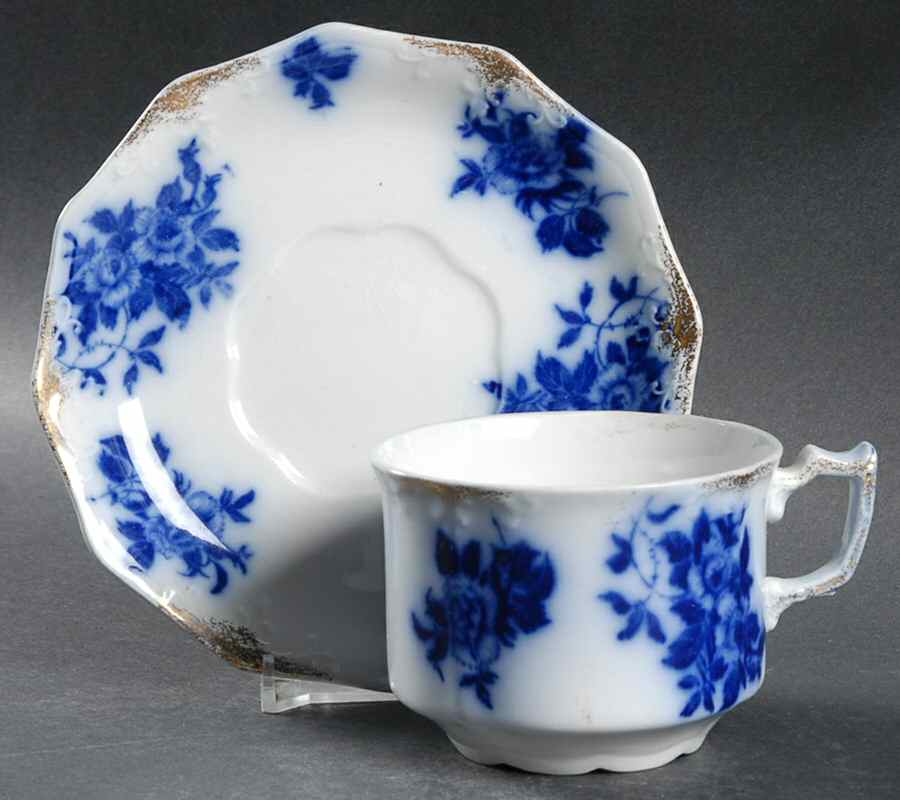 Gironde (Flow Blue, Daubs) Flat Cup & Saucer Set by Grindley-1