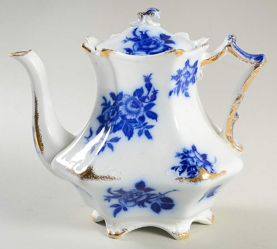 Gironde (Flow Blue, Daubs) Teapot & Lid by Grindley-1