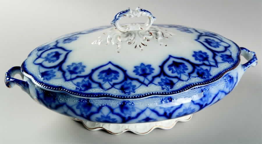 Haddon (Flow Blue) Oval Covered Vegetable by Grindley-1