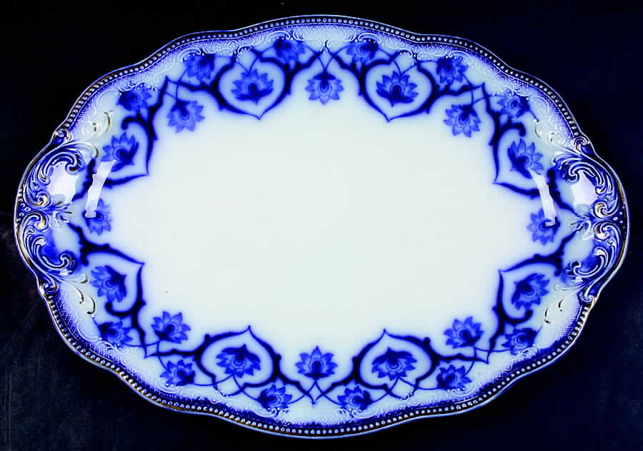 Haddon (Flow Blue) 16" Oval Serving Platter by Grindley-1