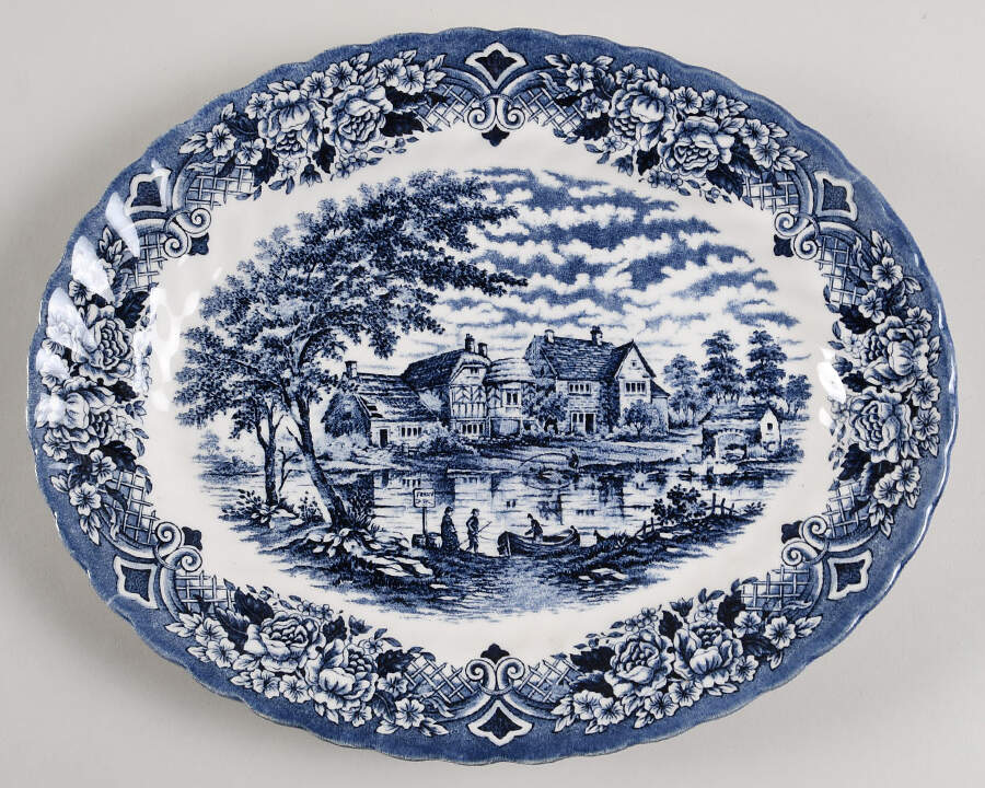 Homeland Blue 12" Oval Serving Platter by Grindley-1