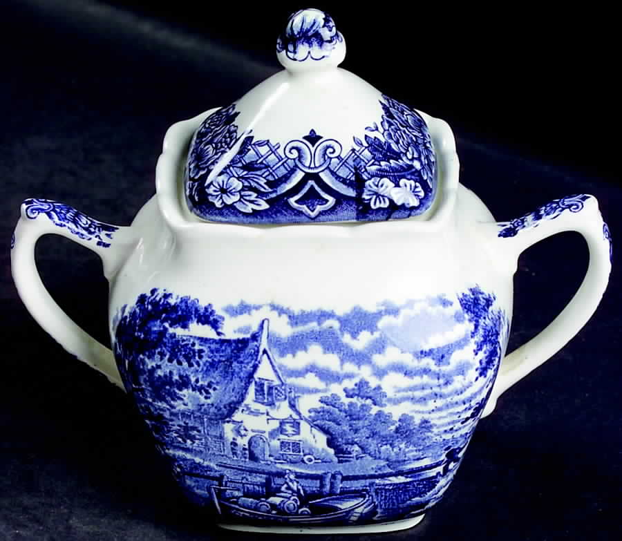 Homeland Blue Sugar Bowl & Lid by Grindley-1