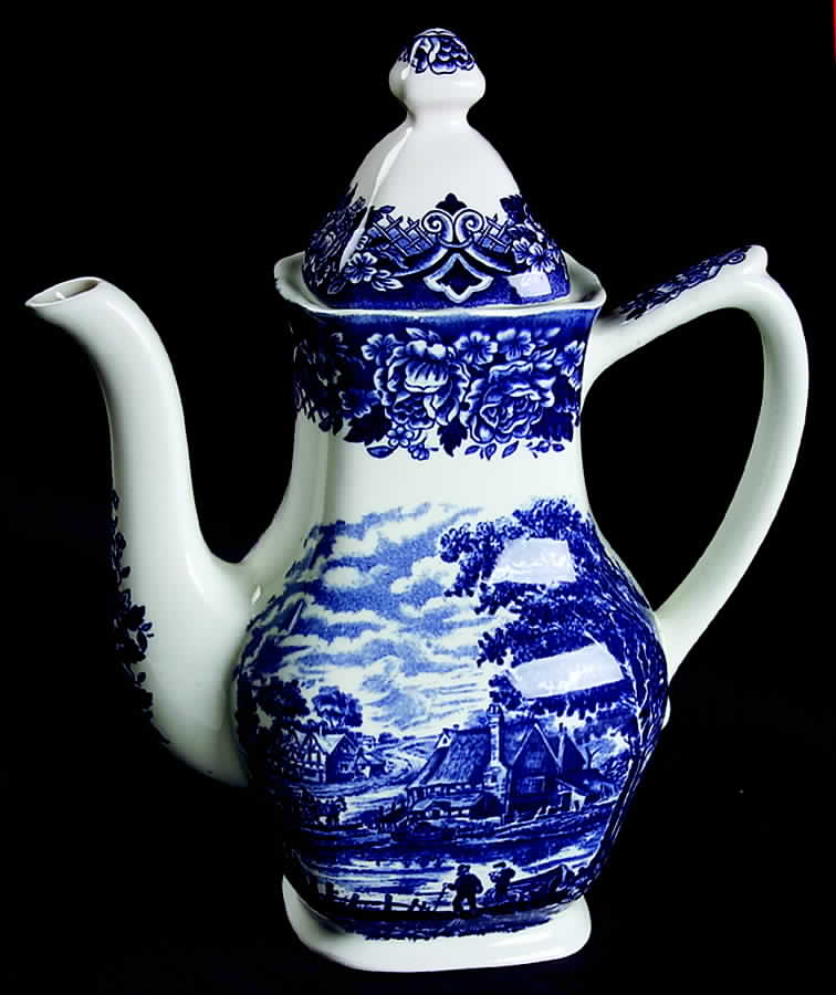 Homeland Blue Coffee Pot & Lid by Grindley-1