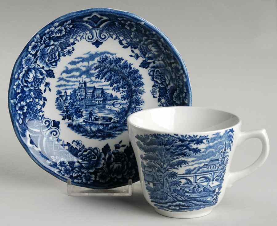 Homeland Blue Flat Cup & Saucer Set by Grindley-1